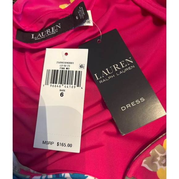 LAUREN RALPH LAUREN NWT Valayna 3/4 Sleeve Dress Pink Floral Black Label Sz 6 - Picture 5 of 5